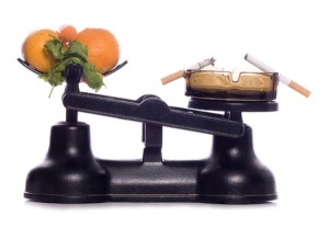 19716607 - smoking verses healthy life style studio cutout